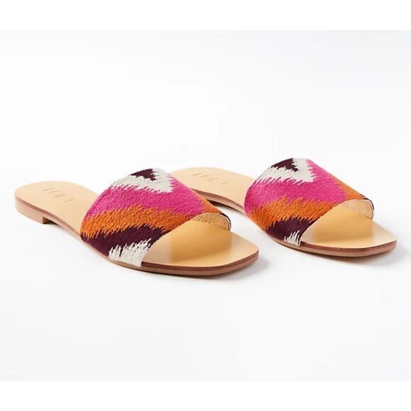 LOFT NIB Ikat Slide Sandals, women’s size 11, pink/orange print - Picture 3 of 14